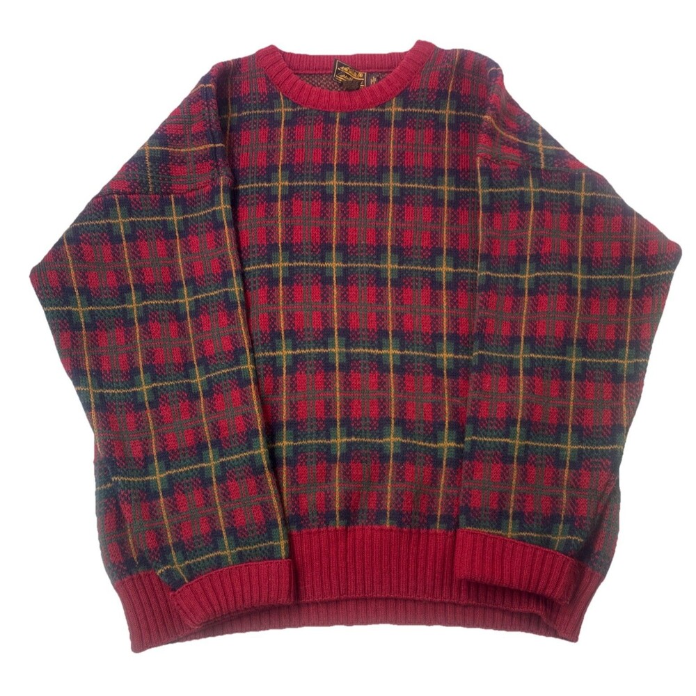 VTG Eddie Bauer Mens Red Plaid Long Sleeve Wool Sweater Size Men’s XLMade in USA - Picture 1 of 8